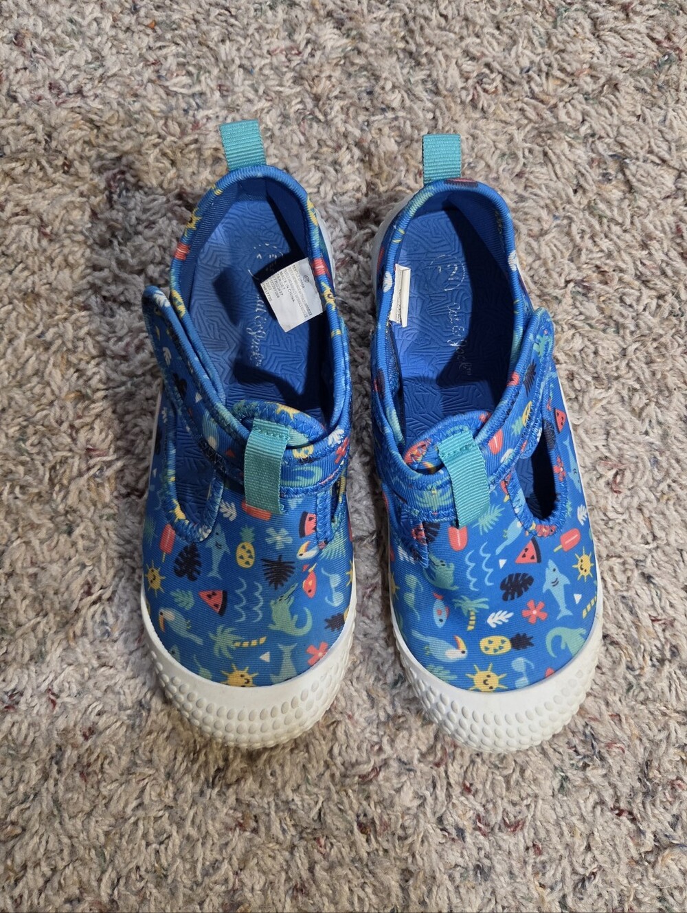 Cat & Jack Blue Patterned Kids Water Shoes with Velcro Straps